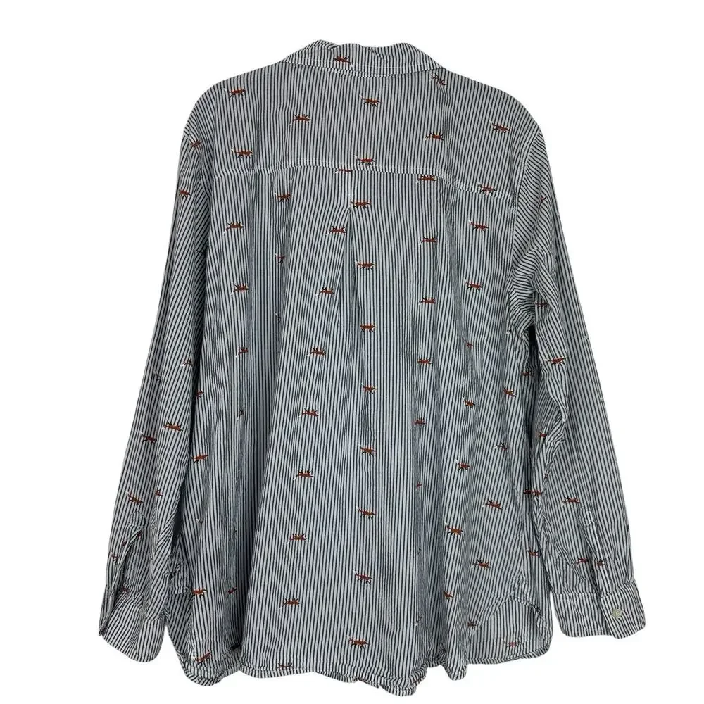 Old Navy The Classic Shirt Womens XL Blue White Striped Fox Print Preppy Top - Picture 3 of 12